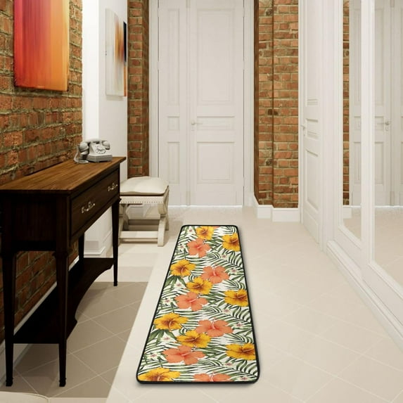 Dreamtimes Colorful Palm Leaves Hallway Runner Rug 2'x6' Kitchen Rug with Rubber Backing Artistic Leaves Pattern Non Slip Entryway Rug Runner Washable Soft Area Rug for Hallway Bedroom Kitchen Decor