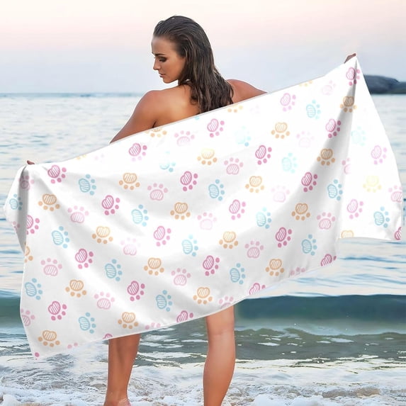 Dreamtimes Colorful Paw Beach Towel Quick Dry Absorbent Bath Towels Sandproof Lightweight Towel for Gym Yoga Sports Swimming 31x71in
