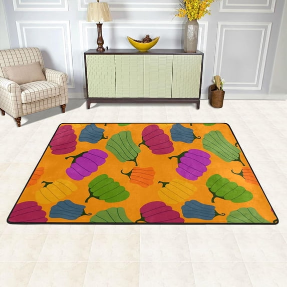 Dreamtimes Colorful Pumpkin Fall Area Rug 72x48in Autumn Harvest Non-Slip Floor Carpet Comfort Floor Mats Decor for Indoor Living Dining Room and Bedroom Area