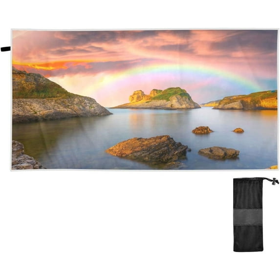 Dreamtimes Colorful Rainbow View Beach Towel Lightweight Compact Oversized Travel Towels Super Absorbent Quick Dry Towel for Swimming Camping Holiday