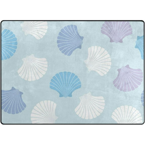 Dreamtimes Colorful Seashell On Light Blue Lightweight Carpet Mats, 6'8" x 4'10" Area Soft Rugs Floor Mat Rug Home Decoration for Kids Room Living Room, 80"x 58"