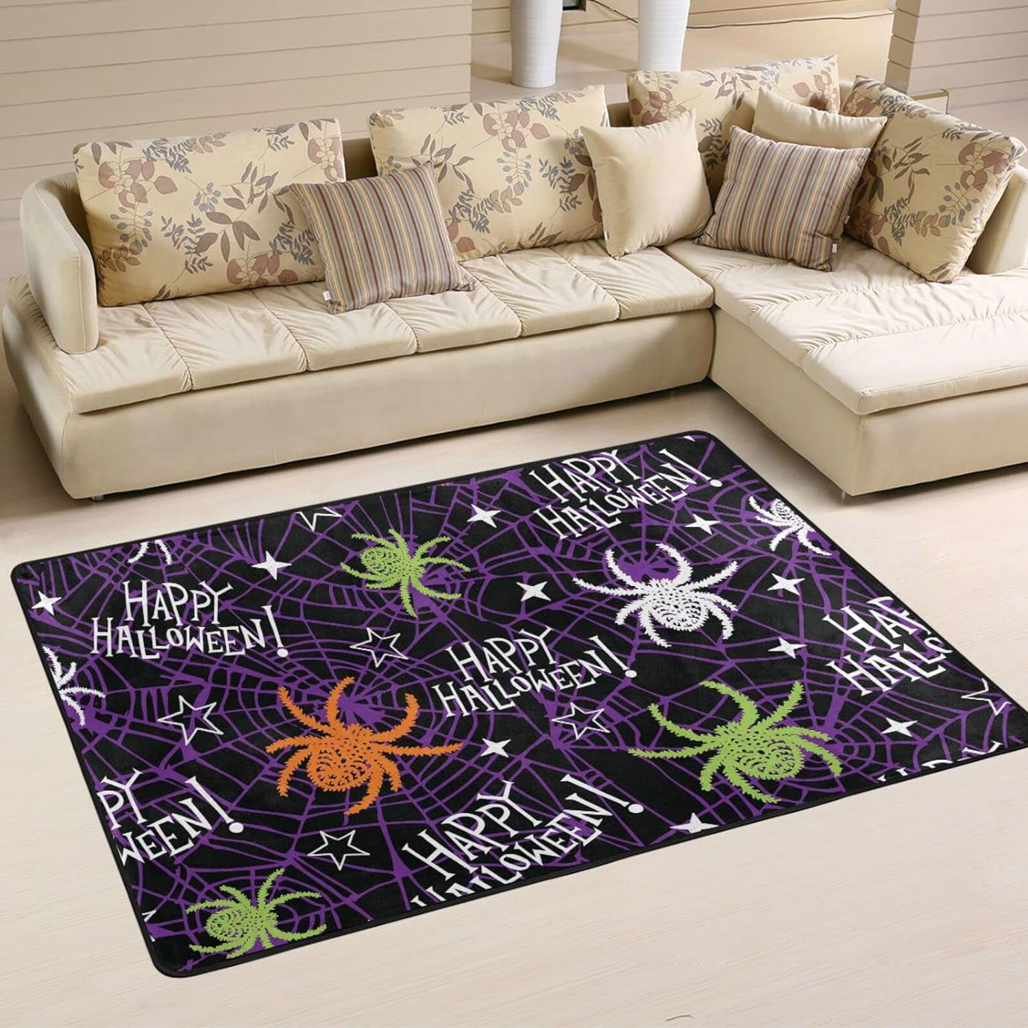 Dreamtimes Colorful Spiders Halloween Area Rug 72x48in Purple Web Non ...