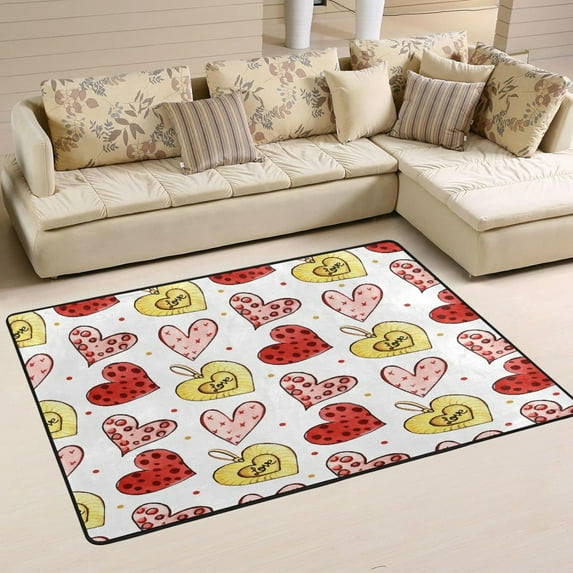 Dreamtimes Colorful Watercolor Valentine Non-Slip Area Rug 72"x48", Leopard Heart Soft Non Slip Washable Floor Mats for Indoor Front Porch,Living Room, Bedroom,Kitchen