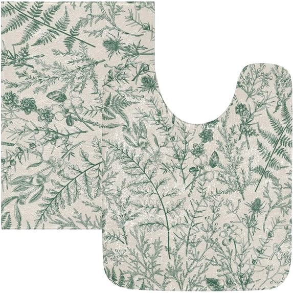 Dreamtimes Coniferous Branches Bathroom Rug Set 2PCS Ultra Soft Bath Rugs, Non Slip Absorbent Shaggy Bath Mat Set with U-Shaped Toilet Mat (17.3"x13.4"& 23.6"x15.7")