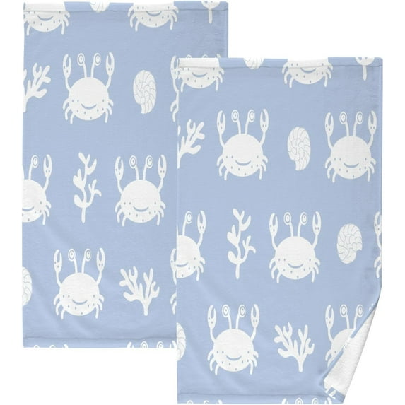 Dreamtimes Crabs Shells Hand Towels, 2 PCS, Highly Absorbent Soft Cotton Face Towels Bathroom Decorative Towel for Beach Gym Spa Shower, 16x28In