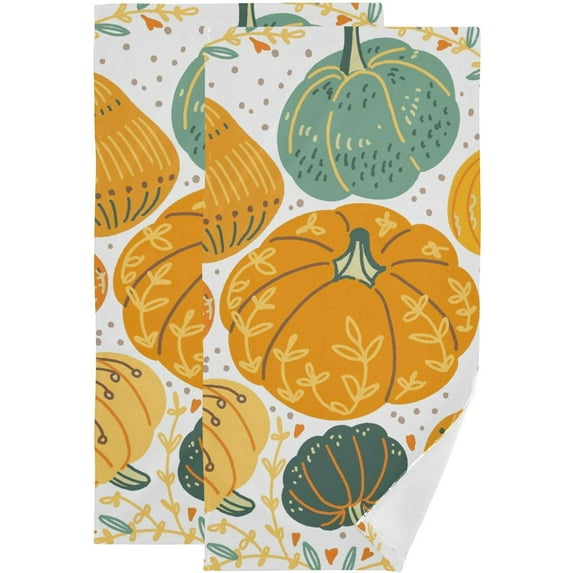 Dreamtimes Cute Autumn Pumpkins Hand Towels 2 PCS, Ultra Soft and Highly Absorbent, Happy Fall Decorative Fingertip Towel for Home, Bathroom, Kitchen, 28.3"x14.4"