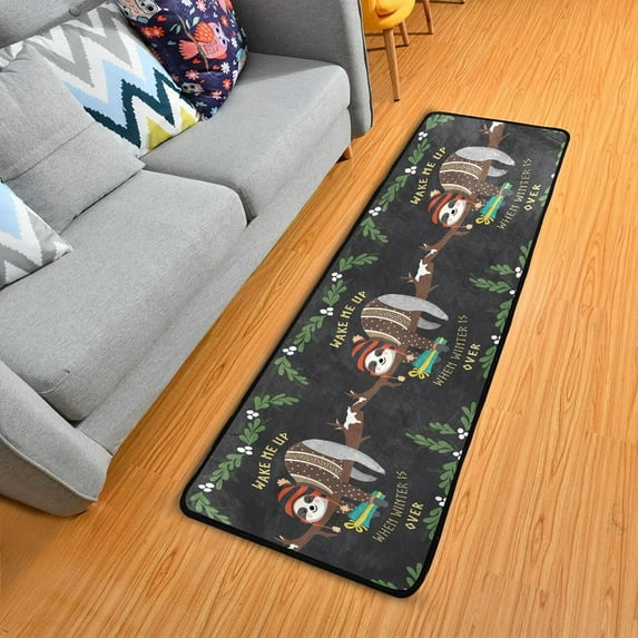 Dreamtimes Cute Baby Sloth Hallway Runner Rug 2'x6' Kitchen Rug with Rubber Backing Winter Greeting Non Slip Entryway Rug Runner Washable Soft Area Rug for Hallway Bedroom Kitchen Decor