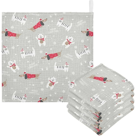 Dreamtimes Cute Cats Dogs and Bears Baby Muslin Washcloths Face Towel, 3 PCS Winter Burp Cloths Cotton Wipes Infant Wash Cloth for Newborn Boys Girls 12x12 inches