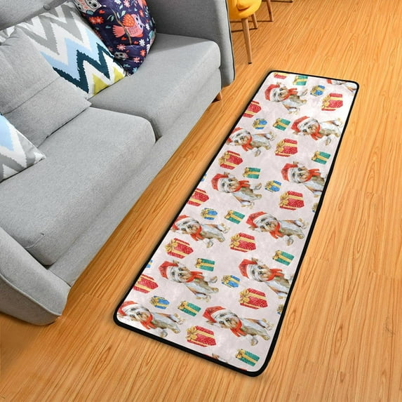 Dreamtimes Cute Christmas Puppy Boxes Hallway Runner Rug 2'x6' Kitchen Rug with Rubber Backing Non Slip Entryway Rug Runner Washable Soft Area Rug for Hallway Bedroom Kitchen Decor