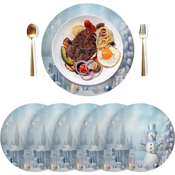 Dreamtimes Cute Christmas Snowman Placemats Set of 6 Non-Slip Heat Resistant Dining Table Place Mats Washable Kitchen PVC Weave Table Mats