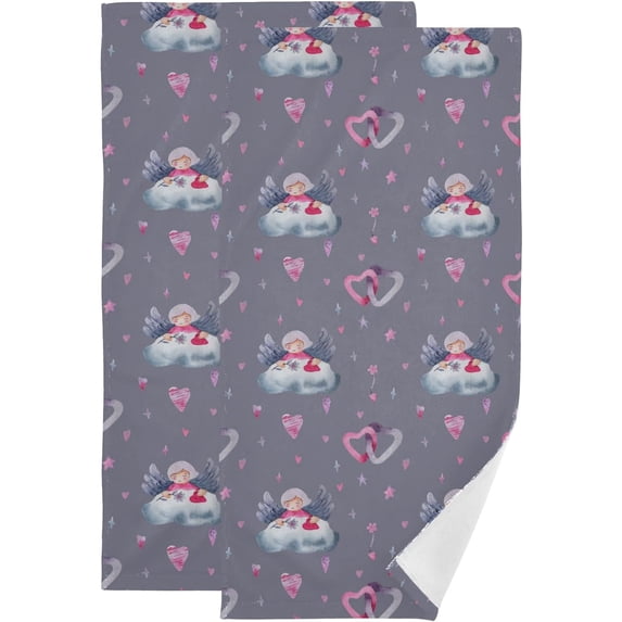 Dreamtimes Cute Cupid Angle Watercolor Hand Towels 2 PCS, Valentine's Day Kitchen Towel Ultra Soft and Highly Absorbent,Decorative Fingertip Face Towel for Bathroom Hotel, 28.3"x14.4"