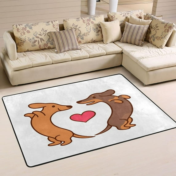 Dreamtimes Cute Dachshund Dog Non-Slip Area Rug 36"x24", Creative Valentines Love Floor Carpet Comfort Floor Mats Decor for Indoor Front Porch,Living Room, Bedroom,Kitchen