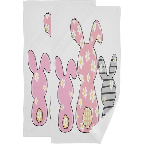 Dreamtimes Cute Easter Bunny Spring Hand Towels 2 PCS, Daisy Flower Kitchen Towel Ultra Soft and Highly Absorbent,Decorative Fingertip Face Towel for Bathroom Hotel, 28.3"x14.4"