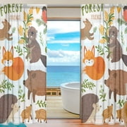 Dreamtimes Cute Forest Animals Semi Sheer Curtains, 84"x55" Window Voile Drapes Panels Treatment for Living Room Bedroom Kids Room