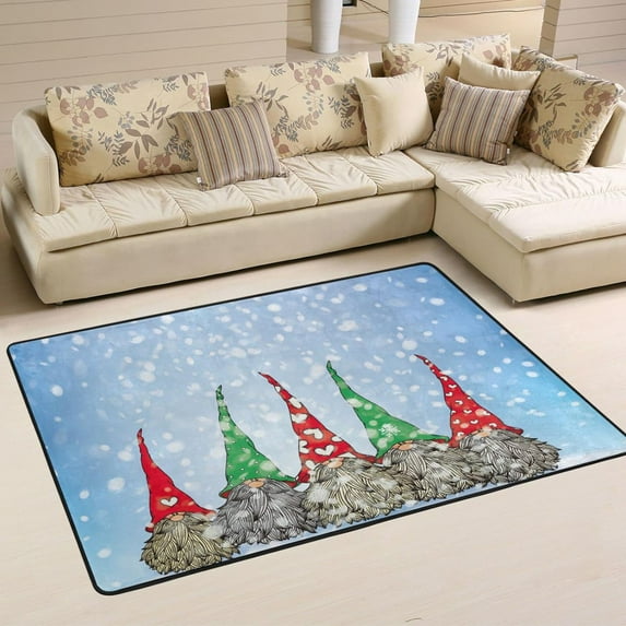 Dreamtimes Cute Gnomes Winter Non-Slip Area Rug 36"x24", New Year Snowflake Floor Carpet Comfort Floor Mats Decor for Indoor Front Porch,Living Room, Bedroom,Kitchen