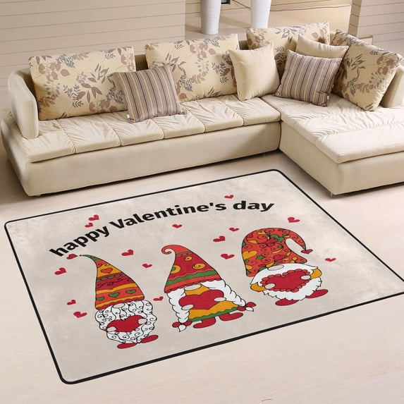 Dreamtimes Cute Gnomes Hearts Non-Slip Area Rug 36"x24", Happy Valentines Day Floor Carpet Comfort Floor Mats Decor for Indoor Front Porch,Living Room, Bedroom,Kitchen