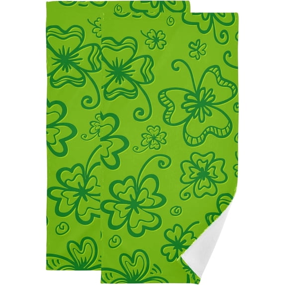 Dreamtimes Cute Green Clovers Hand Towels 2 PCS, Ultra Soft and Highly Absorbent, Saint Patrick's Day Decorative Fingertip Towel for Home, Bathroom, Kitchen, 28.3"x14.4"