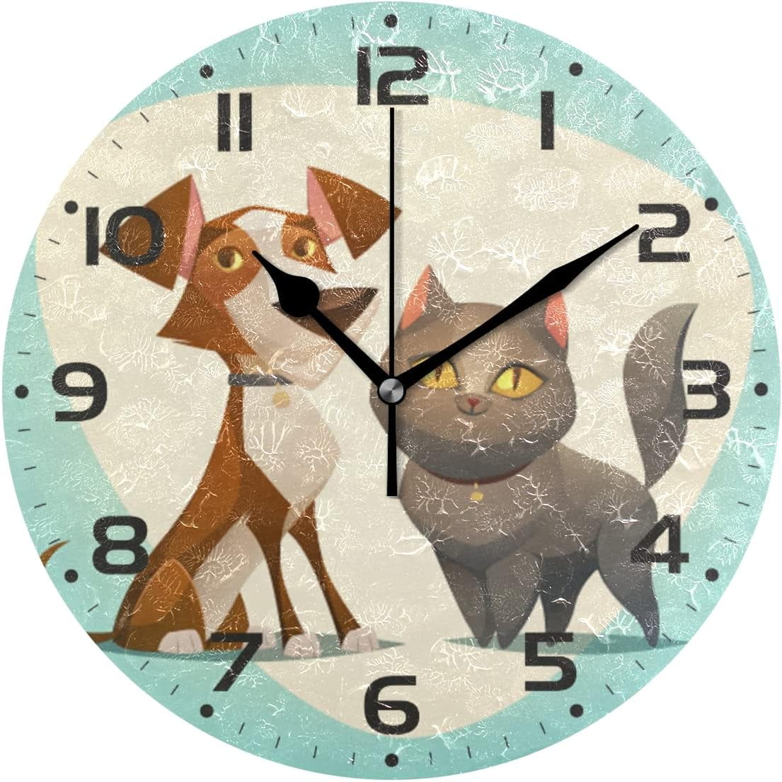 Dreamtimes Cute Kitten Cat and Puppy Dog Wall Clock, 10 Inch Silent Non