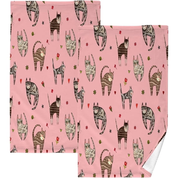 Dreamtimes Cute Kitty Pink Ultra Soft 2 PCS Towel Set, Highly Absorbent Hand Towels 16 x 28 Inch Cotton Towels for Bathroom Hotel Gym Travel, Ideal for Daily Use