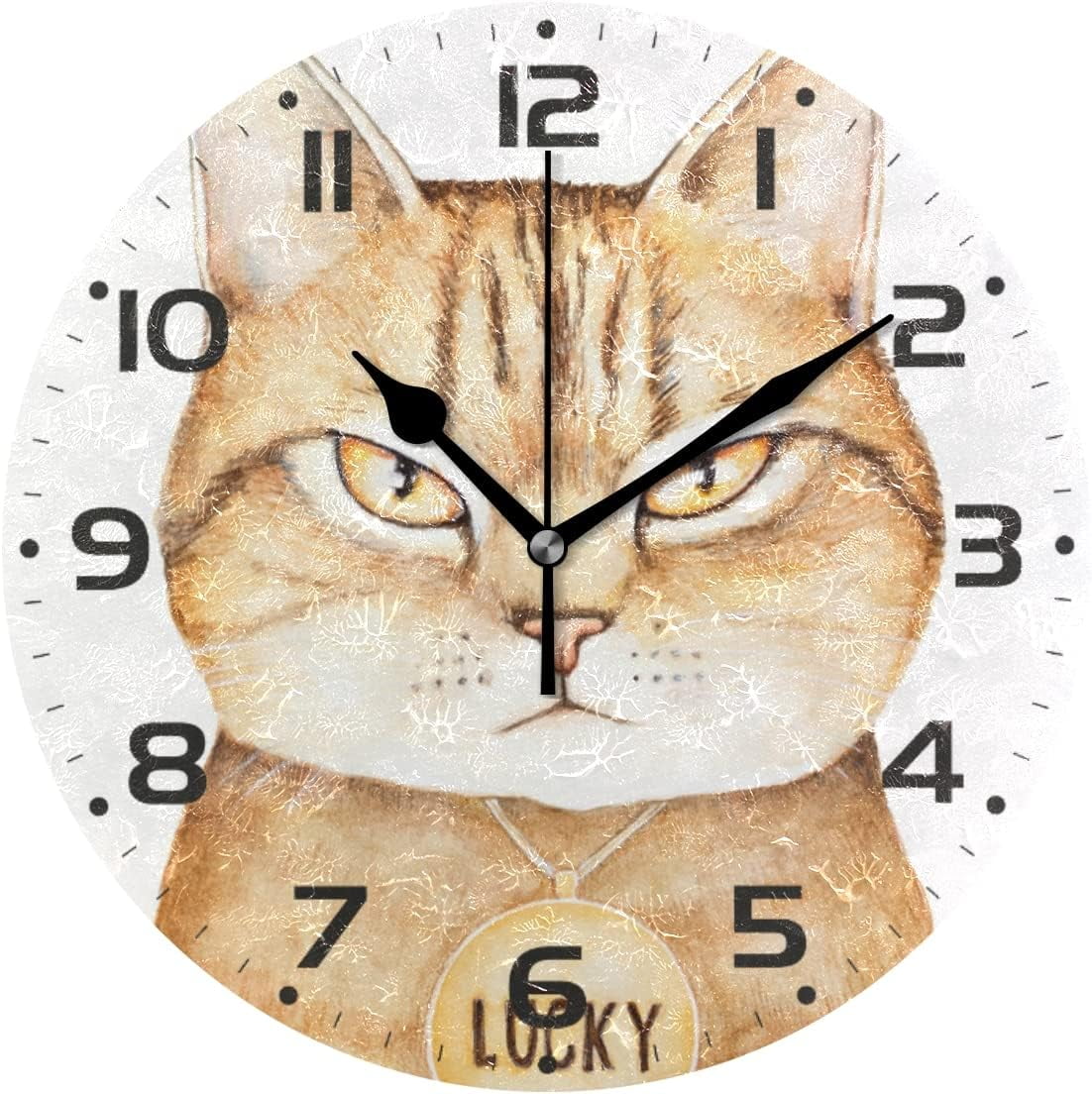 Dreamtimes Cute Lucky Tabby Kitten Cat Wall Clock, 10 Inch Silent Non