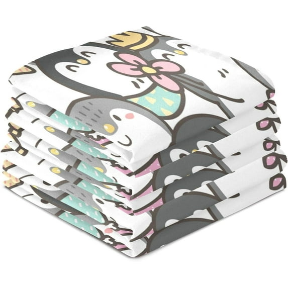 Dreamtimes Cute Penguin Kitchen Dish Towel 6 Pack, Soft Absorbent Dishcloths Reusable Hand Towel Washable Tea Towels for Home Kitchen Bar Table Decor, 28 x 18 Inch