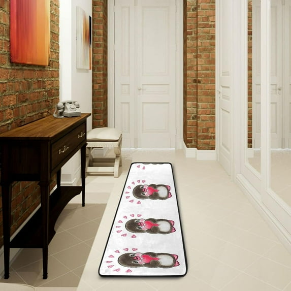 Dreamtimes Cute Penguin Valentines Hallway Runner Rug 2'x6' Kitchen Rug with Rubber Backing Pink Heart Non Slip Entryway Rug Runner Washable Soft Area Rug for Hallway Bedroom Kitchen Decor