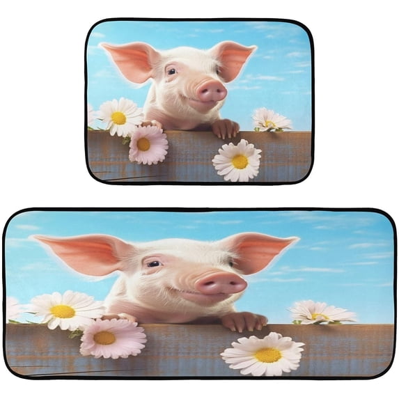 Dreamtimes Cute Pig Kitchen Rugs Set of 2, Waterproof Non-Slip Large Floor Mat Anti Fatigue Standing Mat for Office, Sink, Kitchen, Bedroom, Bathroom, Laundry