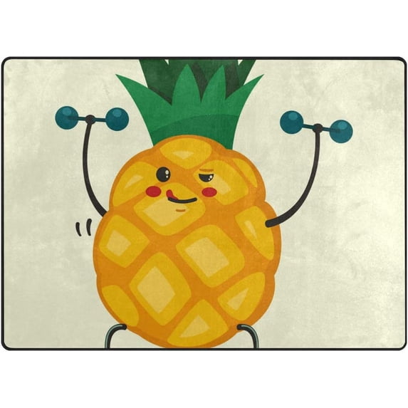 Dreamtimes Cute Pineapple Doing Exercises with Dumbbells Lightweight Carpet Mats, 5'3" x 4' Area Soft Rugs, Floor Mat Rug Home Decoration for Kids Room Living Room, 63"x 48"