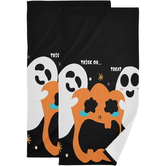 Dreamtimes Cute Pumpkin Ghosts Hand Towels 2 PCS, Ultra Soft and Highly Absorbent, Halloween Cartoon Decorative Fingertip Towel for Home, Bathroom, Kitchen, 28.3"x14.4"