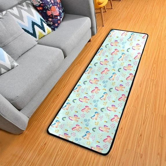 Dreamtimes Cute Rainbow Horses Hallway Runner Rug 2'x6' Kitchen Rug with Rubber Backing Spring Cartoon Animal Non Slip Entryway Rug Runner Washable Soft Area Rug for Hallway Bedroom Kitchen Decor