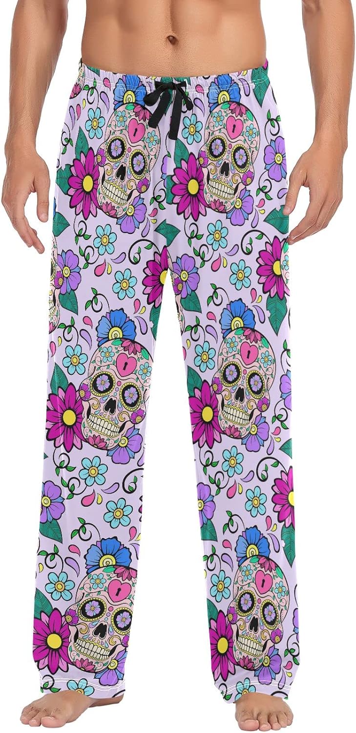 Dreamtimes Cute Skull Flowers Pajama Pants Mens Lounge Pants Super Soft