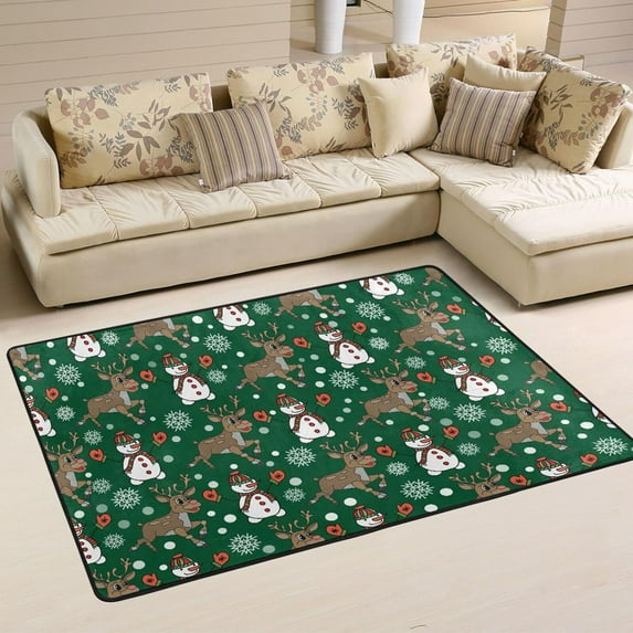 Dreamtimes Cute Snowman Reindeer Non-Slip Area Rug 72"x48", Winter Christmas Soft Non Slip Washable Floor Mats for Indoor Front Porch,Living Room, Bedroom,Kitchen