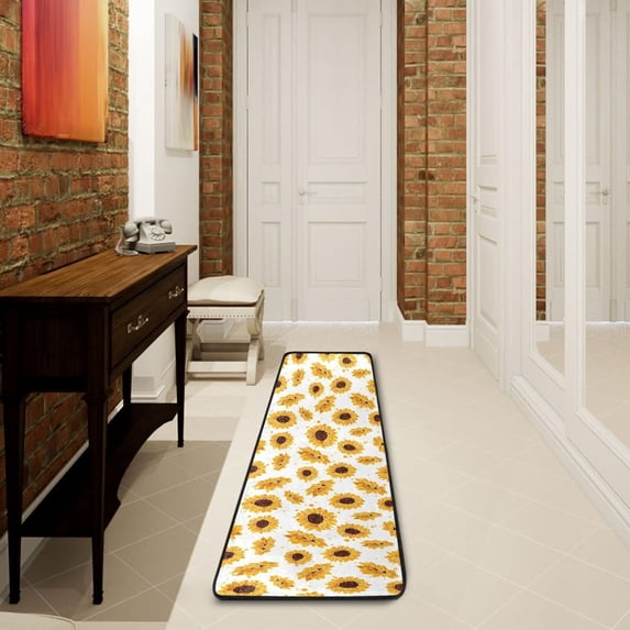Dreamtimes Cute Summer Sunflowers Hallway Runner Rug 2'x6' Kitchen Rug with Rubber Backing Yellow Spots Non Slip Entryway Rug Runner Washable Soft Area Rug for Hallway Bedroom Kitchen Decor