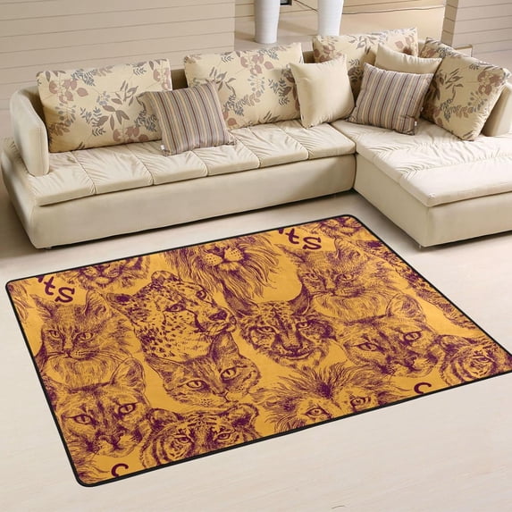 Dreamtimes Different Cats Pattern Area Rug, 36"x24" Retro Style Big Cat Non-Slip Washable Indoor Door Mat, Absorbent Floor Mat for Bedroom Kitchen Entryway Bathroom