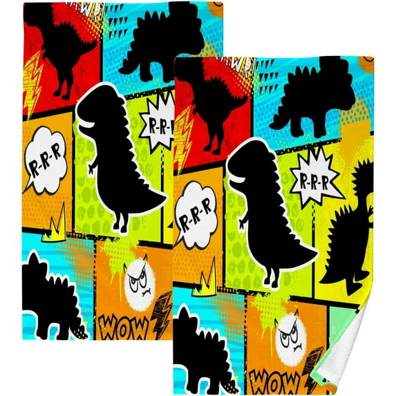 Dreamtimes Dinosaurs Colorful Ultra Soft 2 PCS Towel Set, Highly Absorbent Hand Towels 16 x 28 Inch Cotton Towels for Bathroom Hotel Gym Travel, Ideal for Daily Use