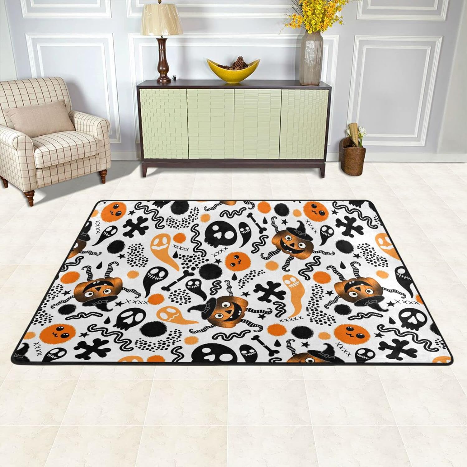 Dreamtimes Doodle Autumn Jack-O'Lantern Area Rug 72x48in Halloween ...