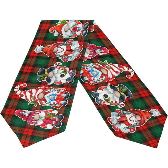 Dreamtimes Double Sided Christmas Santa Claus Long Polyester Table Runner 13 x 90 Inches Christmas Plaid Table Cloth Cover Placemats for Kitchen Dinning Living Holiday Wedding Party Decor