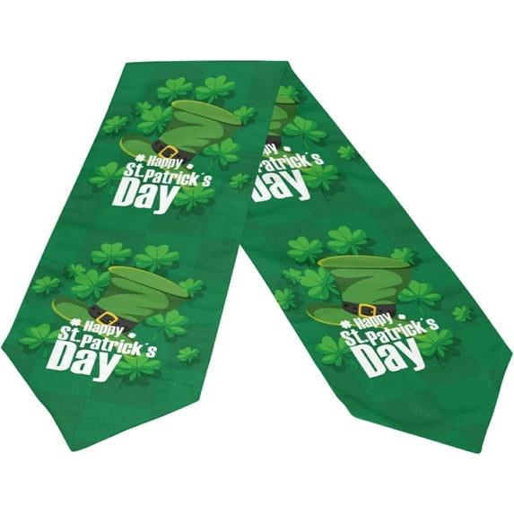 Dreamtimes Double Sided St. Patrick's Day Clover Hat Long Polyester Table Runner 13 x 70 Inches Table Cloth Cover Placemats for Kitchen Dinning Living Holiday Home Decor