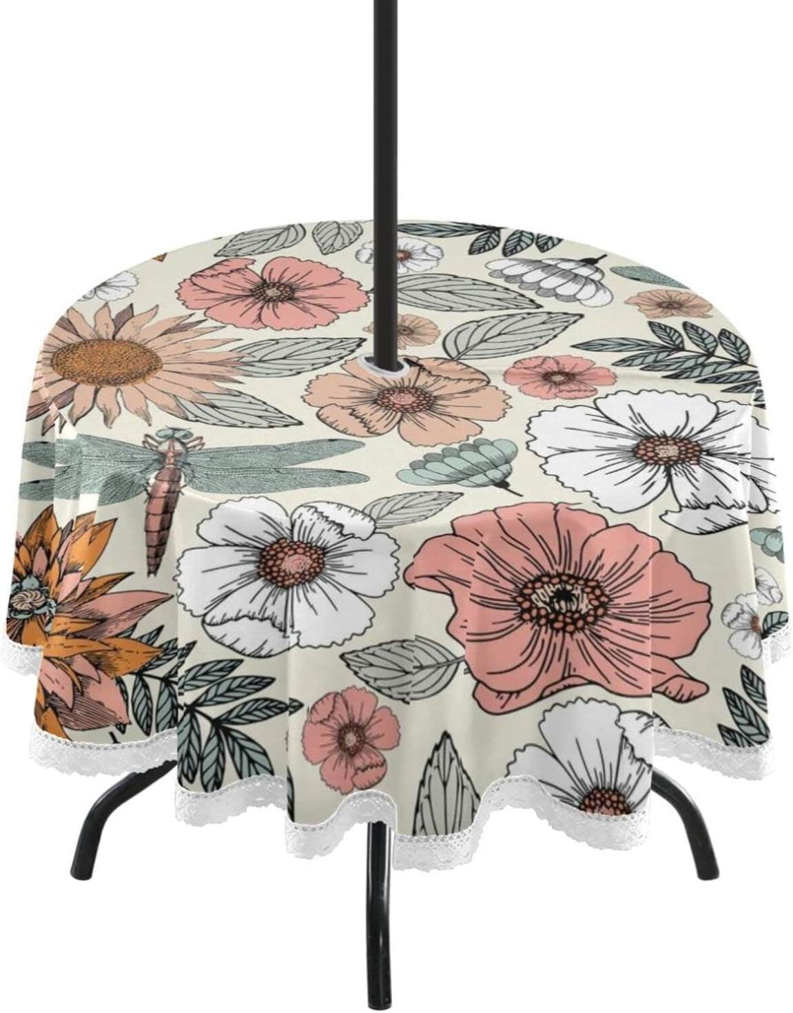 Dreamtimes Dragonfly Flowers Round Table Cloth 60", Heat Resistant