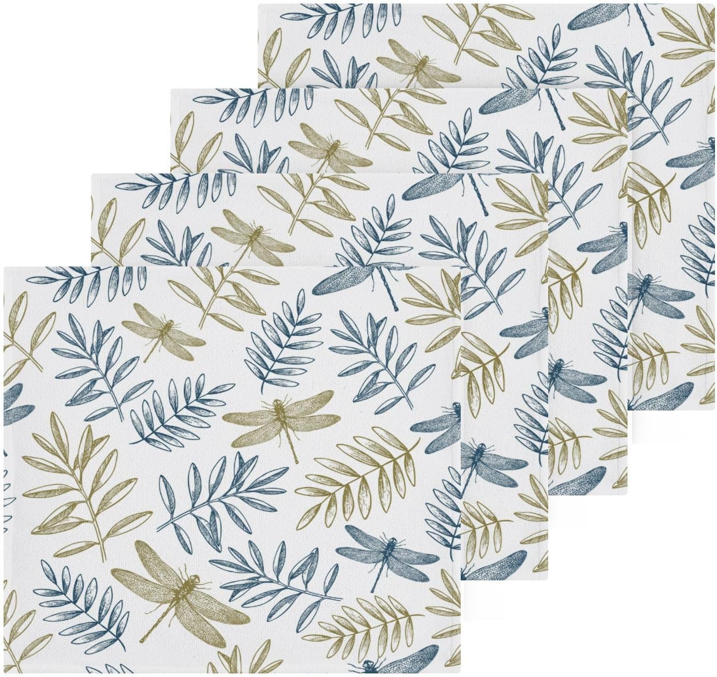 Dreamtimes Dragonfly Washcloths Set of 4, Highly Absorbent Soft Cotton