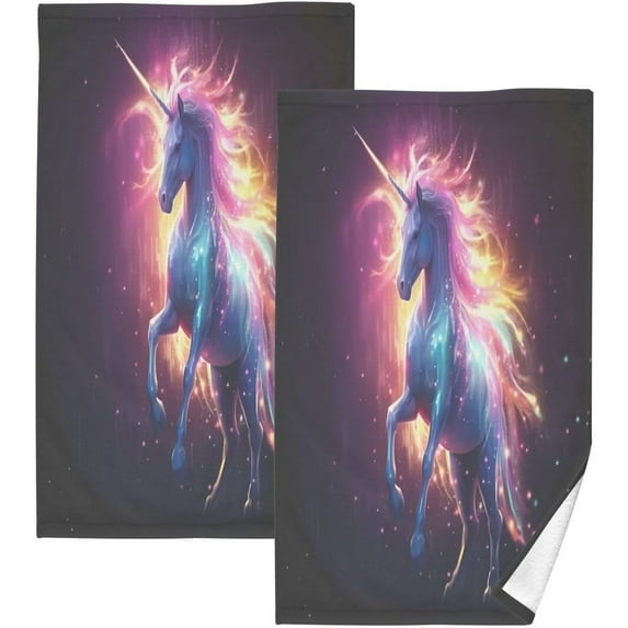 Dreamtimes Dream Starry Unicorn Cotton Towel Set 2PCS, Quick Drying Bath Towels, Soft and Breathable Hand Towel WashCloths for Kitchen, Bathroom, Gym, Beach