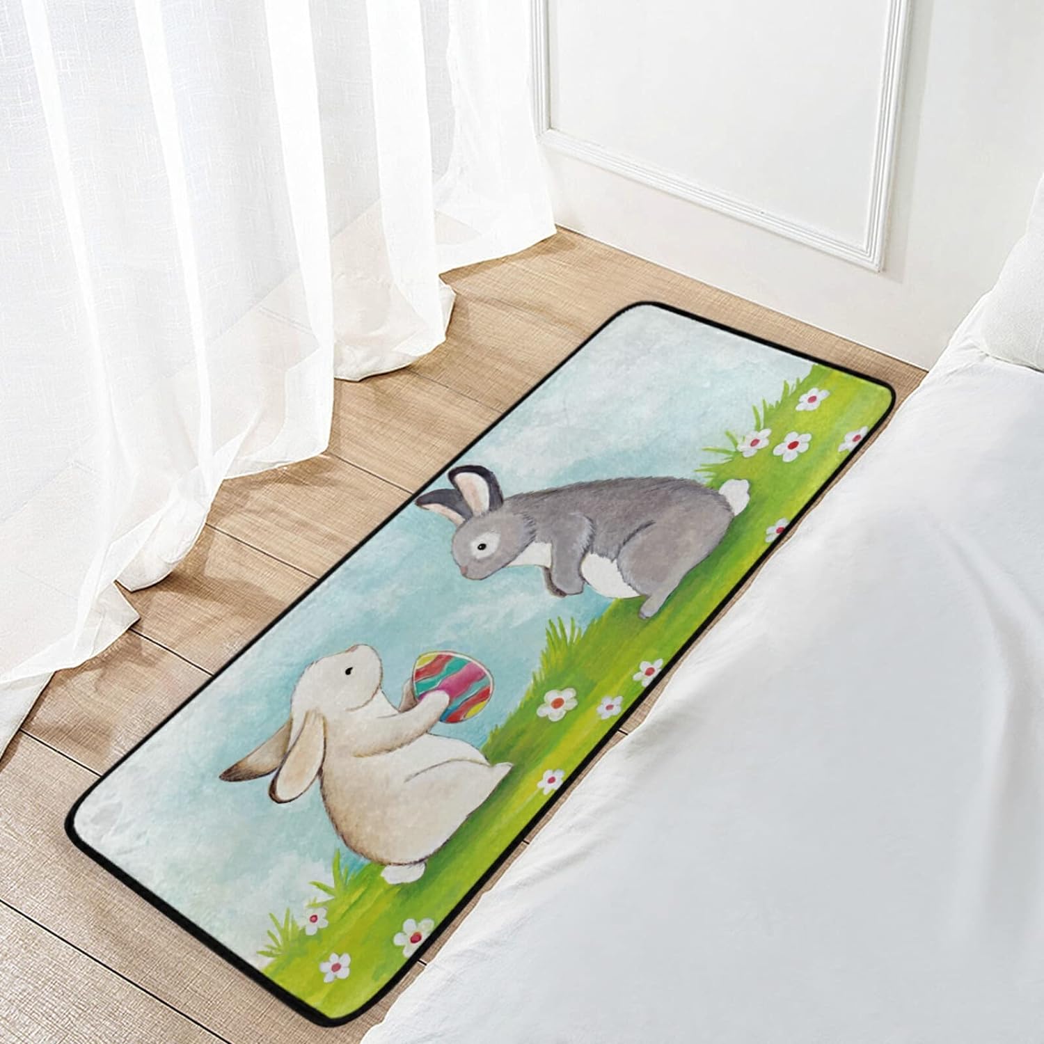 Dreamtimes Easter Bunny Eggs Kitchen Rug NonSlip Bath Rug Doormats