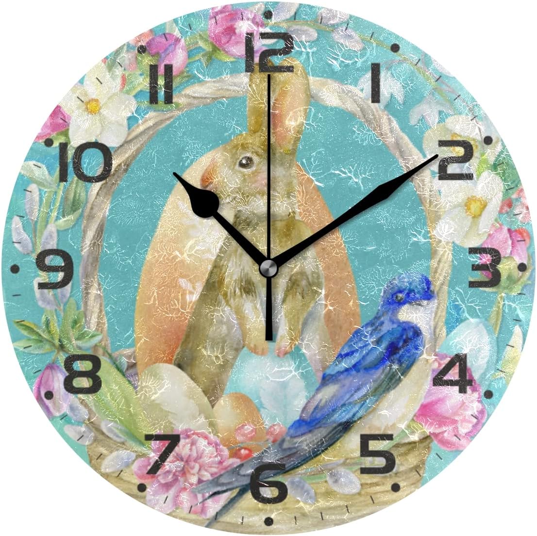 Dreamtimes Easter Rabbit Wall Clock, 10 Inch Silent Non Ticking Round ...