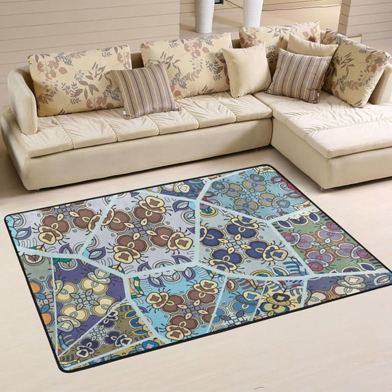 Dreamtimes Ethnic Graphic Patchwork Non-Slip Area Rug 36"x24", Abstract Pattern Floor Carpet Comfort Floor Mats Decor for Indoor Front Porch,Living Room, Bedroom,Kitchen