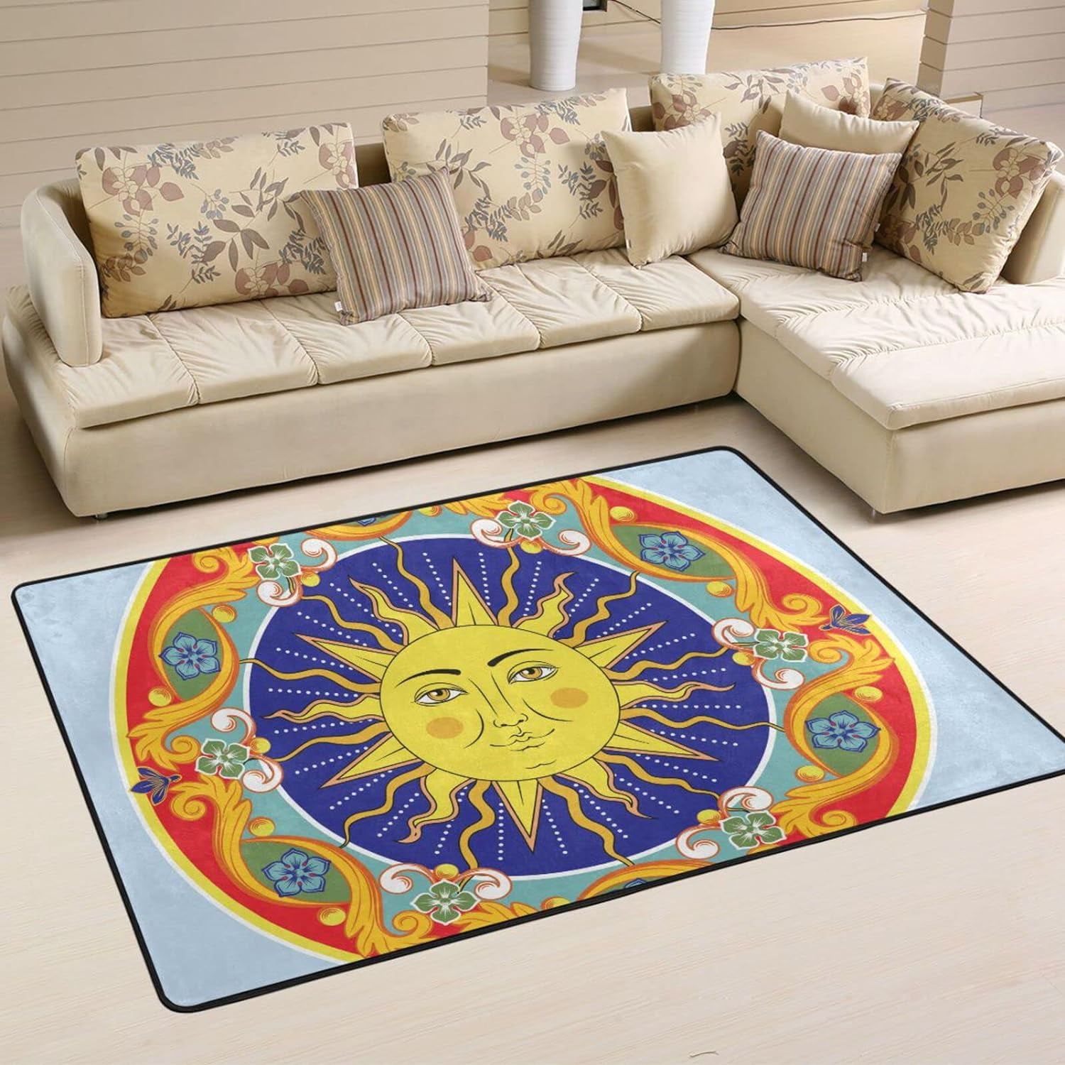 Dreamtimes Ethnic Sun Ornamental Area Rug 72x48in Mexica Ethnic Style ...