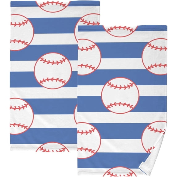 Dreamtimes Face Hand Towel Set Baseball Blue Stripe Cotton Washcloths, Ultra Soft and Highly Absorbent,Decorative Fingertip Face Towel for Bathroom Hotel- Pack of 2