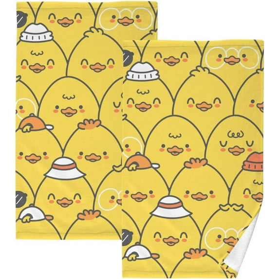 Dreamtimes Face Hand Towel Set Cute Funny Yellow Ducks Pattern Cotton Washcloths, Quick-Dry Highly Absorbent Bath Towel- Pack of 2