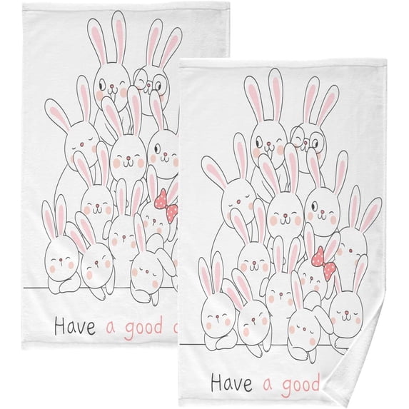 Dreamtimes Face Hand Towel Set Cute Rabbits Cotton Washcloths, Ultra Soft and Highly Absorbent,Decorative Fingertip Face Towel for Bathroom Hotel- Pack of 2