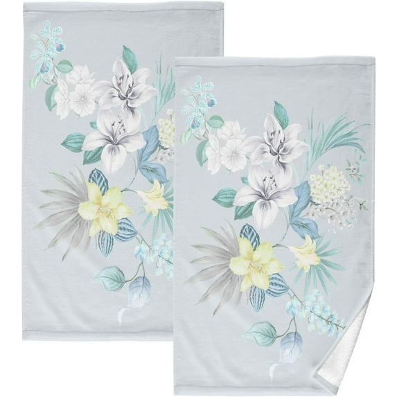 Dreamtimes Face Hand Towel Set Flowers Watercolor Cotton Washcloths, Ultra Soft and Highly Absorbent,Decorative Fingertip Face Towel for Bathroom Hotel- Pack of 2