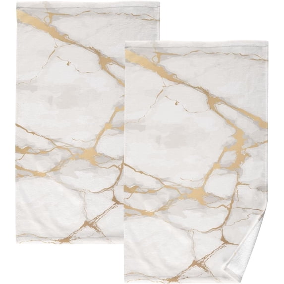 Dreamtimes Face Hand Towel Set Golden Marble Texture Cotton Washcloths, Ultra Soft and Highly Absorbent,Decorative Fingertip Face Towel for Bathroom Hotel- Pack of 2